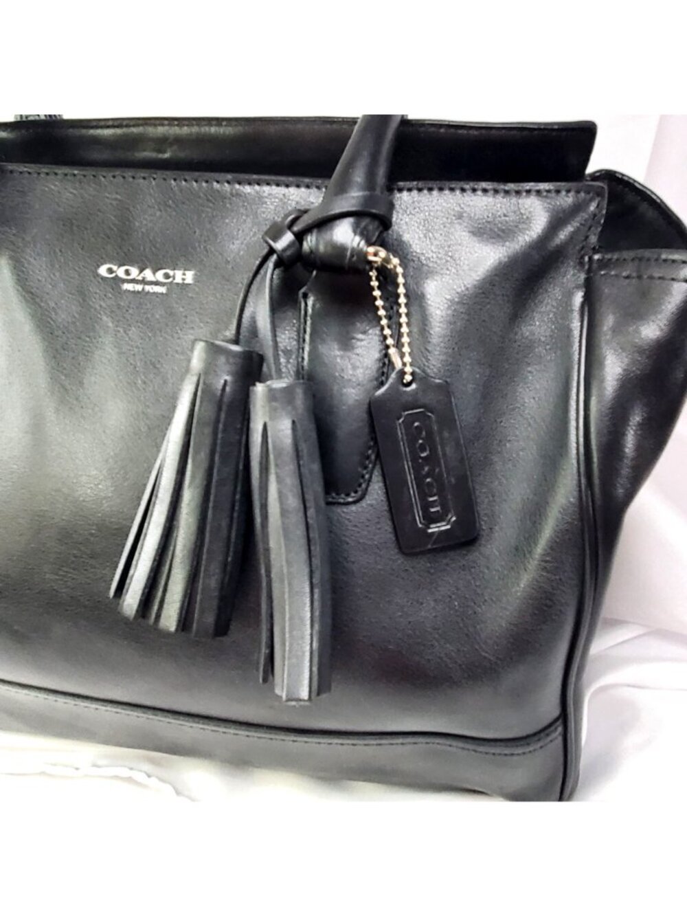 Coach Legacy Candice Carryall Black Leather Tote Bag Tassel & Dust Bag Y2K 19890 - Picture 4 of 14